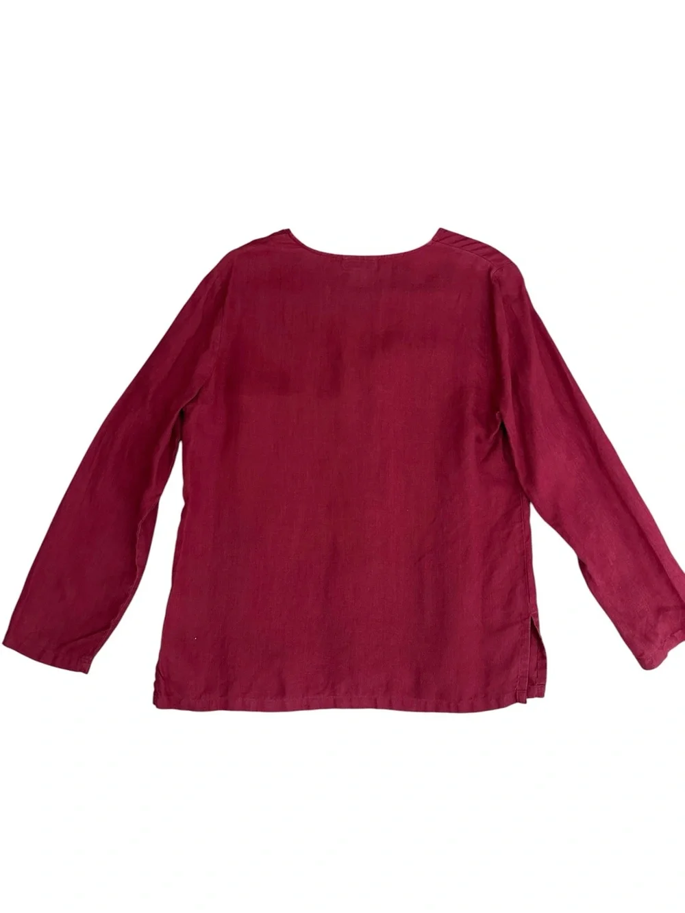 NEIMAN MARCUS 100% Linen Button Front Blouse Size Medium Red V-Neck Long Sleeve - Picture 7 of 11